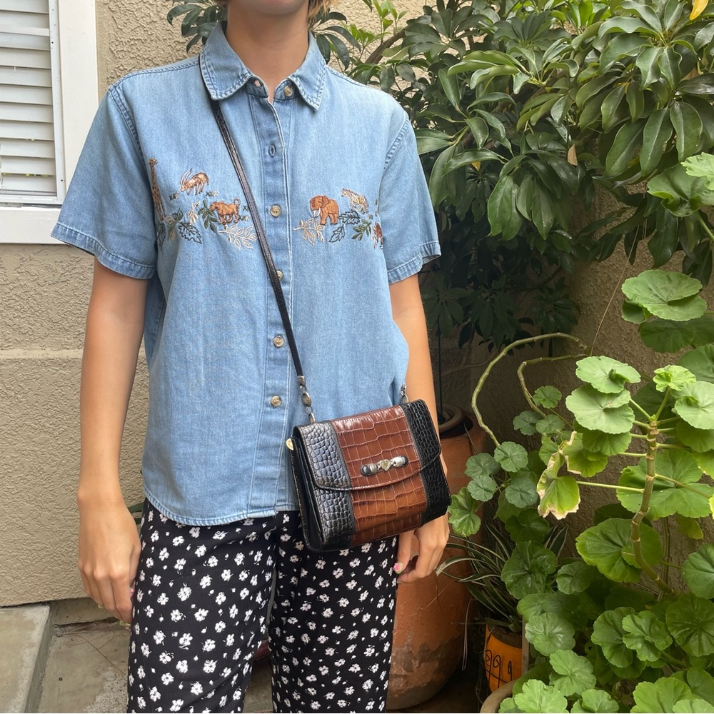Vintage black/brown Brighton pebbled leather crossbody bag